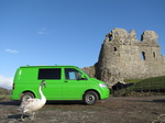 SX12368 Swan and our green VW T5 campervan at Ogmore Castle.jpg
